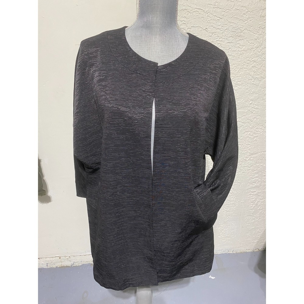 Eileen Fisher Black Open Front Lagenlook Jacket Size XL